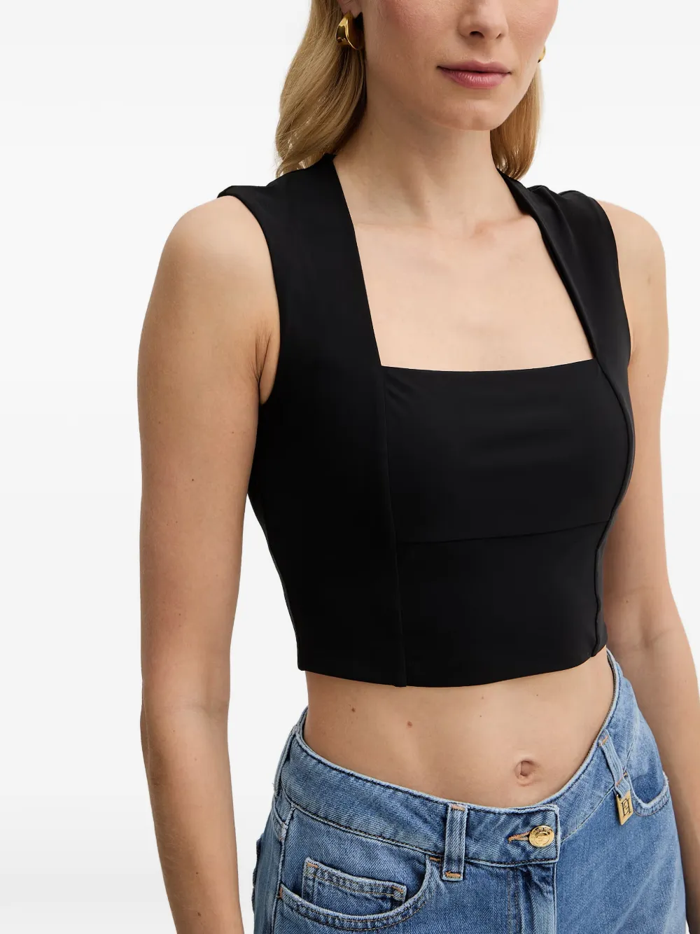Patrizia Pepe Cropped top met vierkante hals Zwart