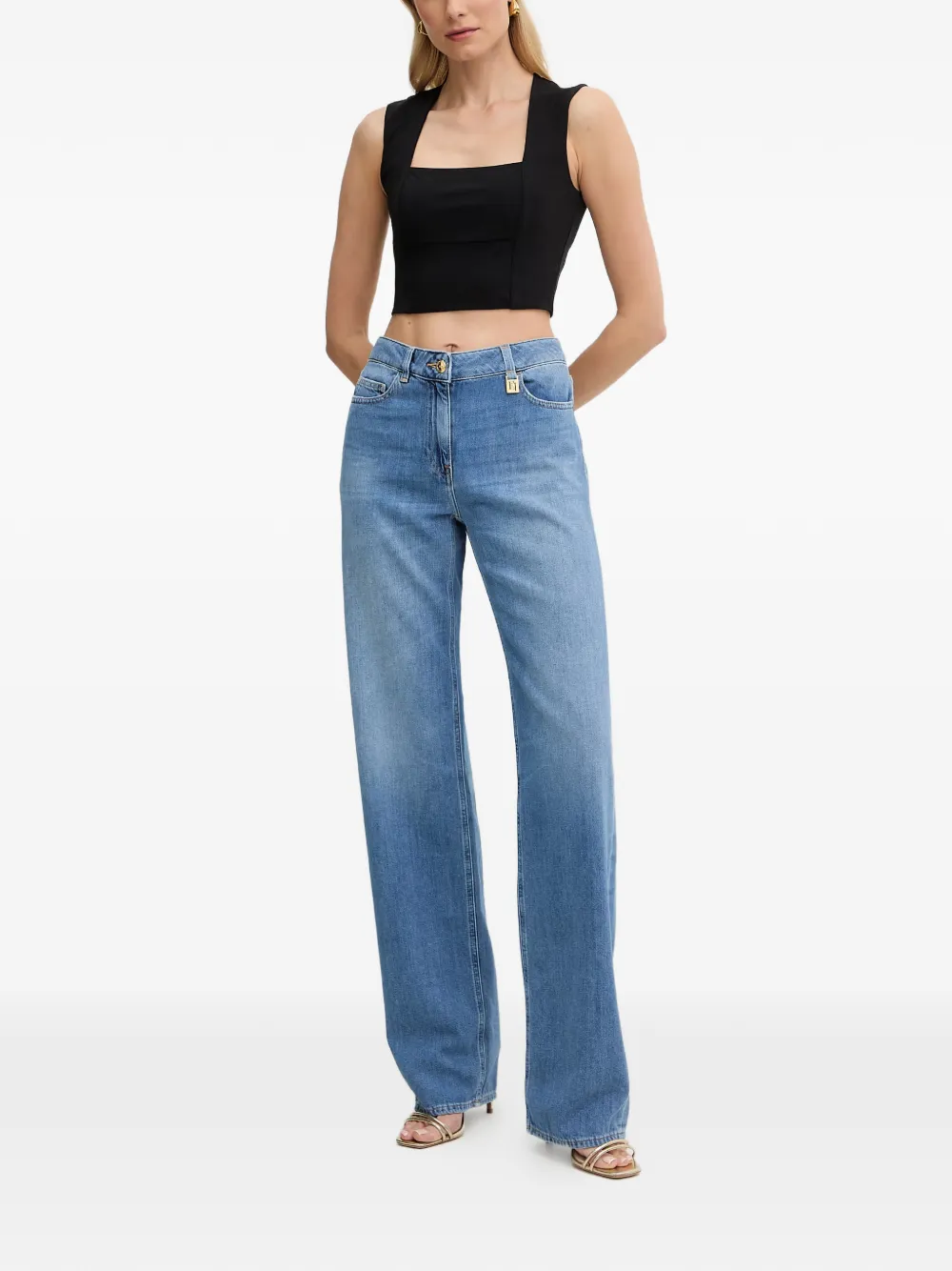 Patrizia Pepe Cropped top met vierkante hals Zwart