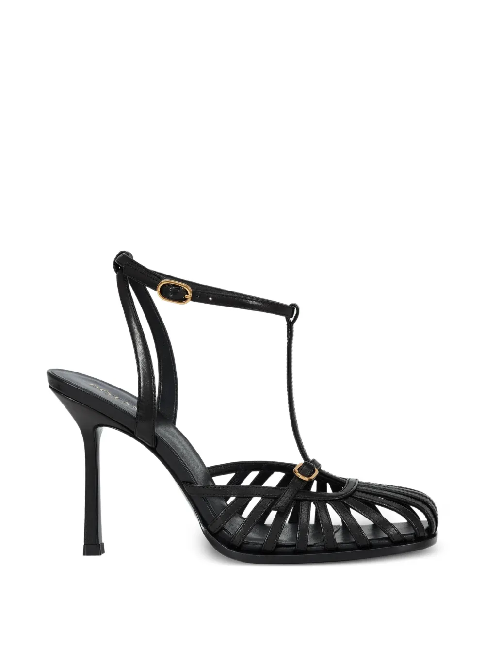 POTAMY Gekooide leren sandalen met T-bandje Zwart