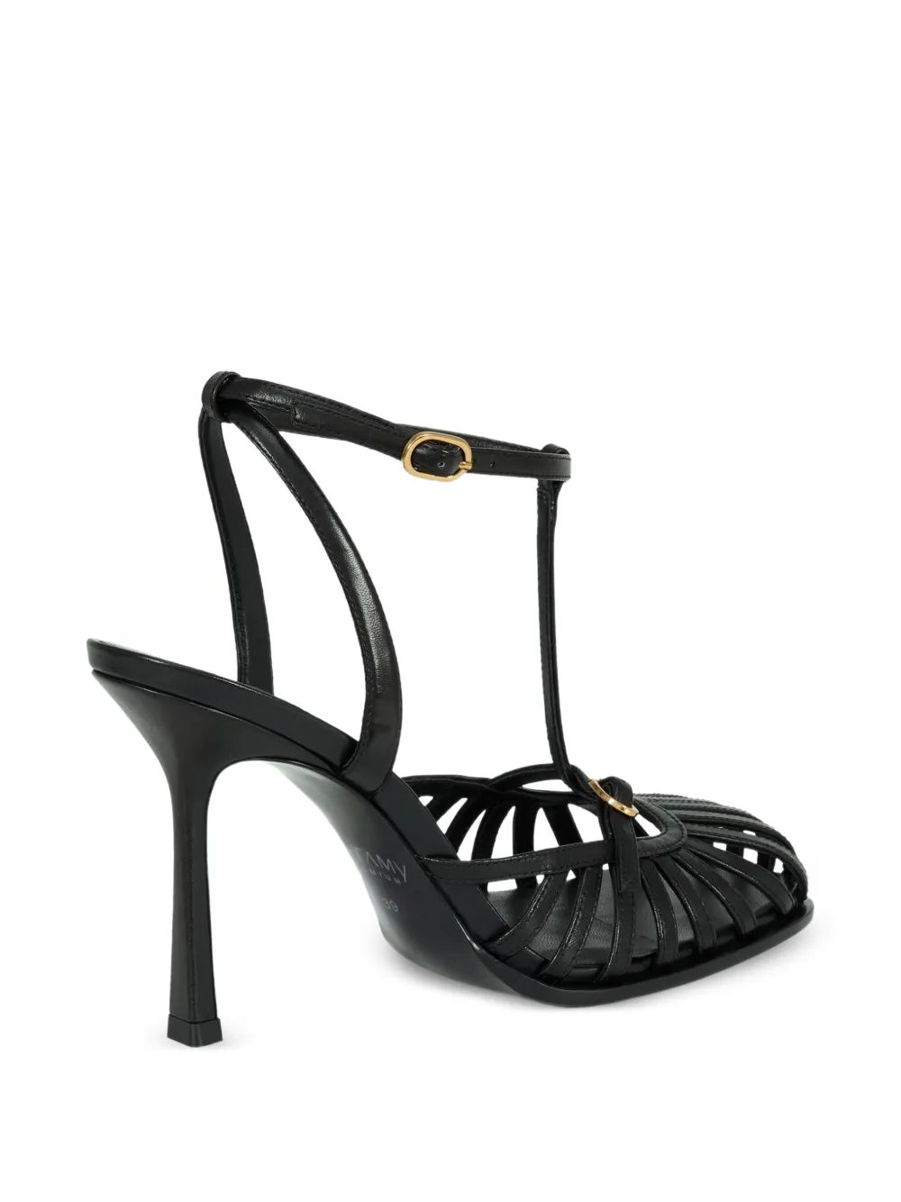 POTAMY Gekooide leren sandalen met T-bandje Zwart