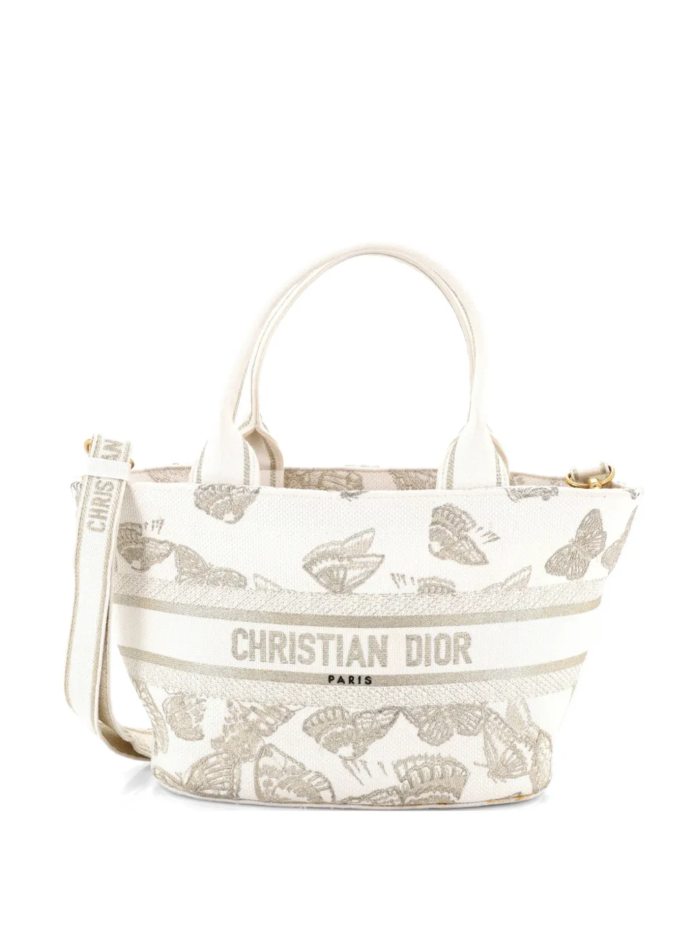 Pre-owned Dior Panier Chapeau Bag Embroidered Canvas Tote Bag In White