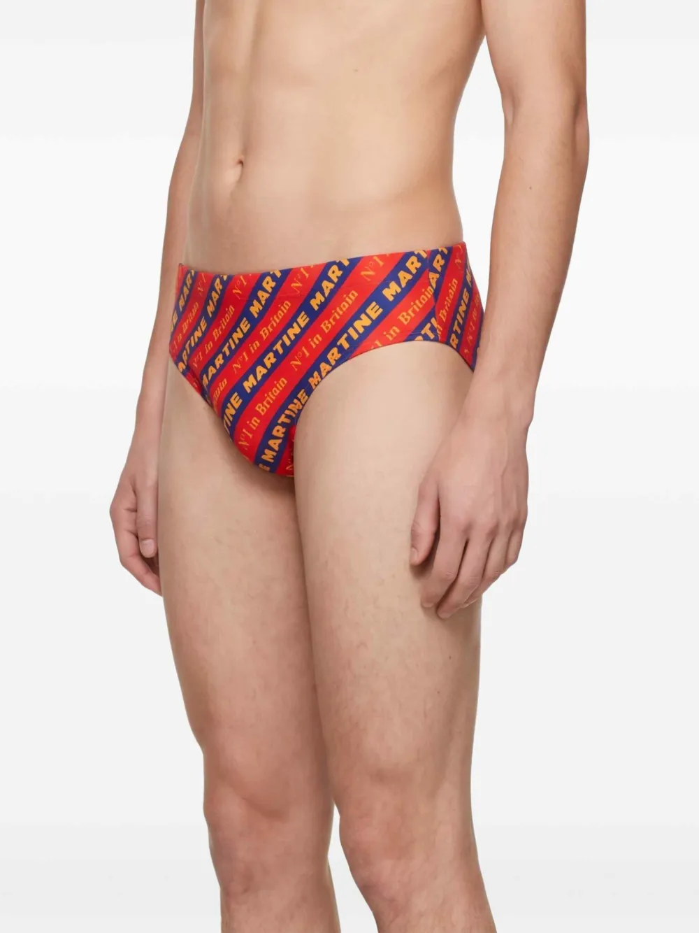 Martine Rose Gestreepte zwembroek met logoprint Rood