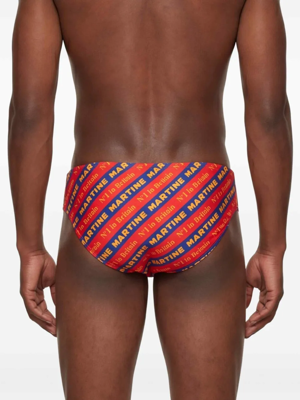 Martine Rose Gestreepte zwembroek met logoprint Rood
