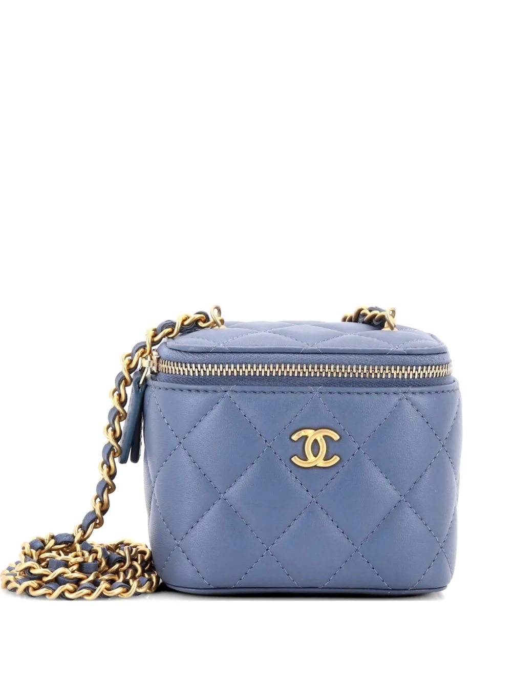 CHANEL Pre-Owned Pearl Crush Vanity Case with Chain Quilted Lambskin Mini clutch bag - Blu