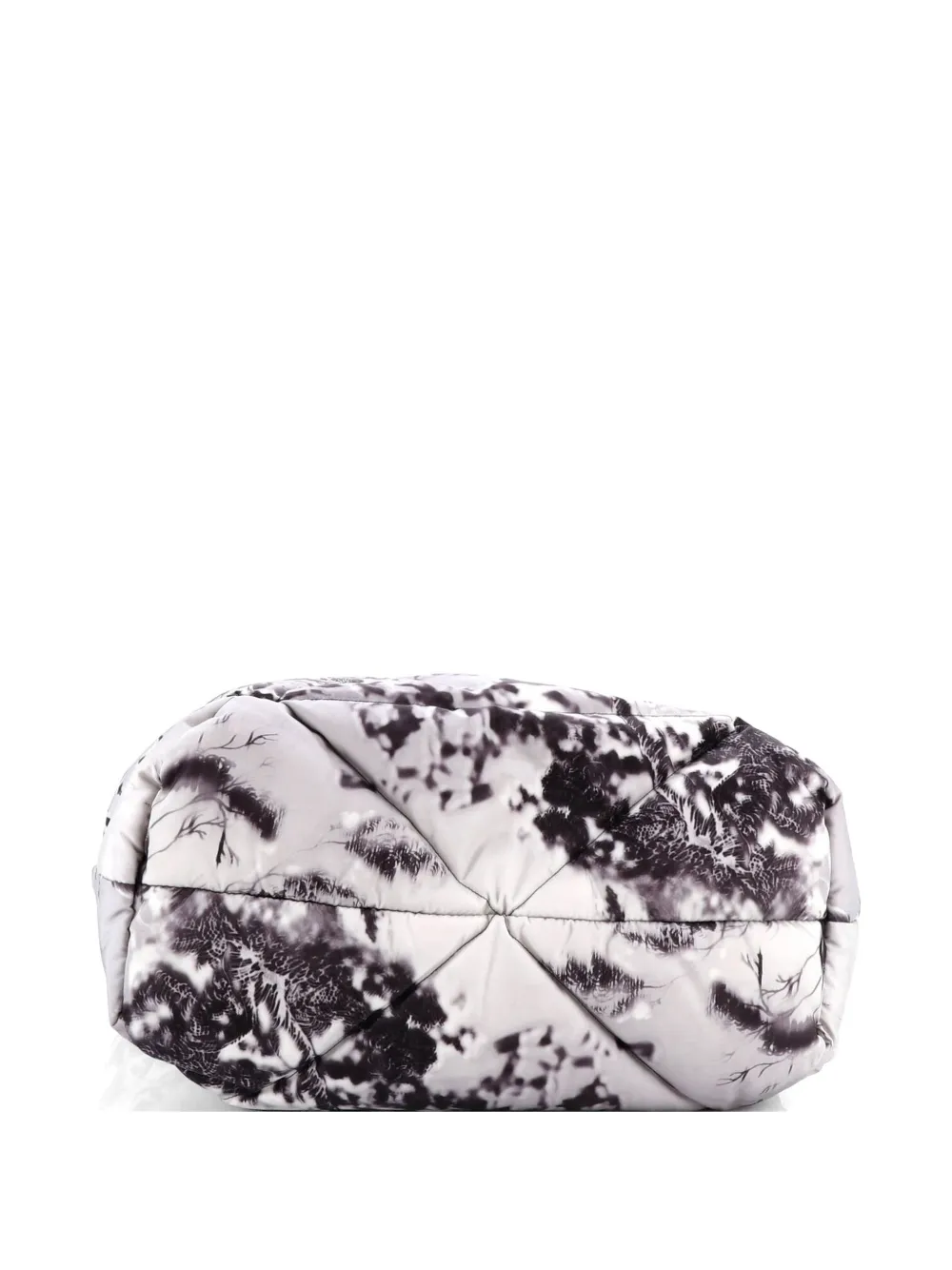 Pre-owned Prada Padded Quilted Printed Re-nylon Medium Tote Bag In Silver