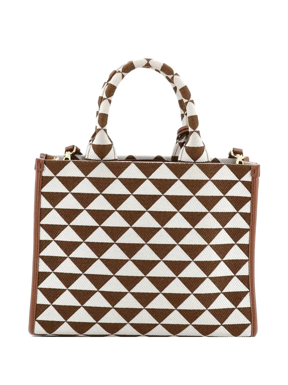 Pre-owned Prada Symbole Shopper Jacquard Small Tote Bag In Brown