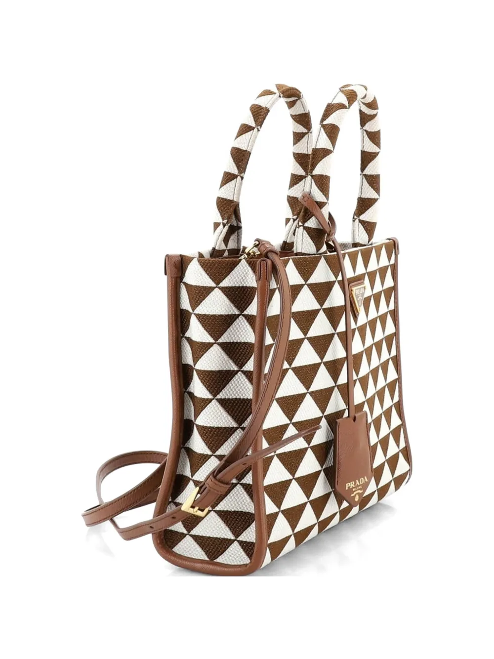 Prada Pre-owned Symbole Shopper Jacquard Small Tote Bag in Brown, view 3