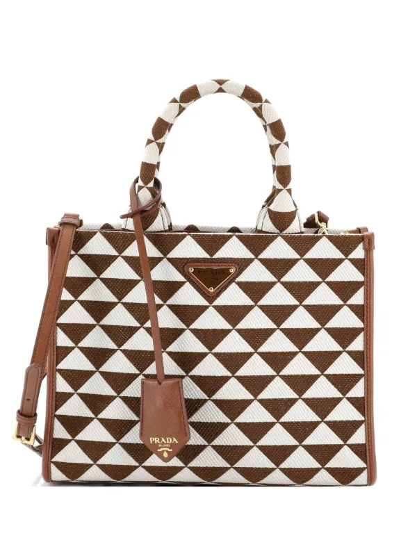 Prada Pre-owned Symbole Shopper Jacquard Small Tote Bag in Brown