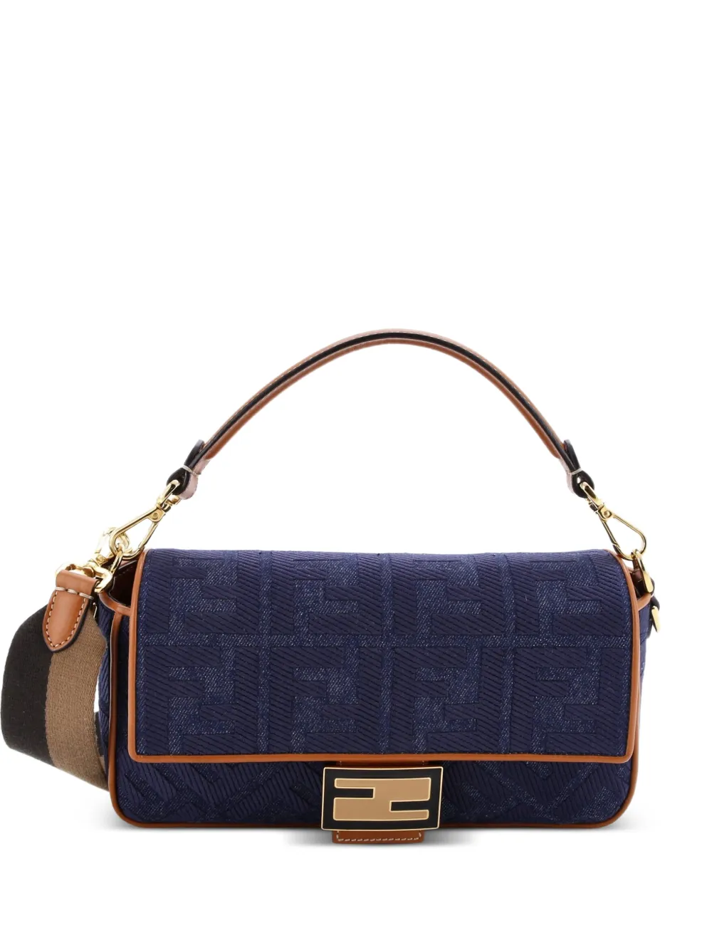Fendi Pre-Owned Baguette NM Bag Zucca Embroidered Canvas Medium shoulder bag - Blu
