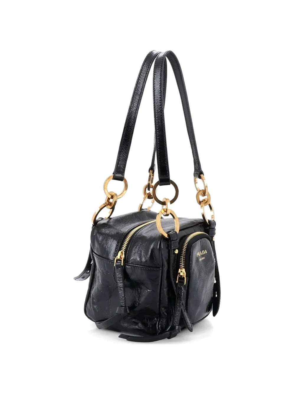 Pre-owned Prada Dangle Top Handle Bag Leather Mini Satchel In Black