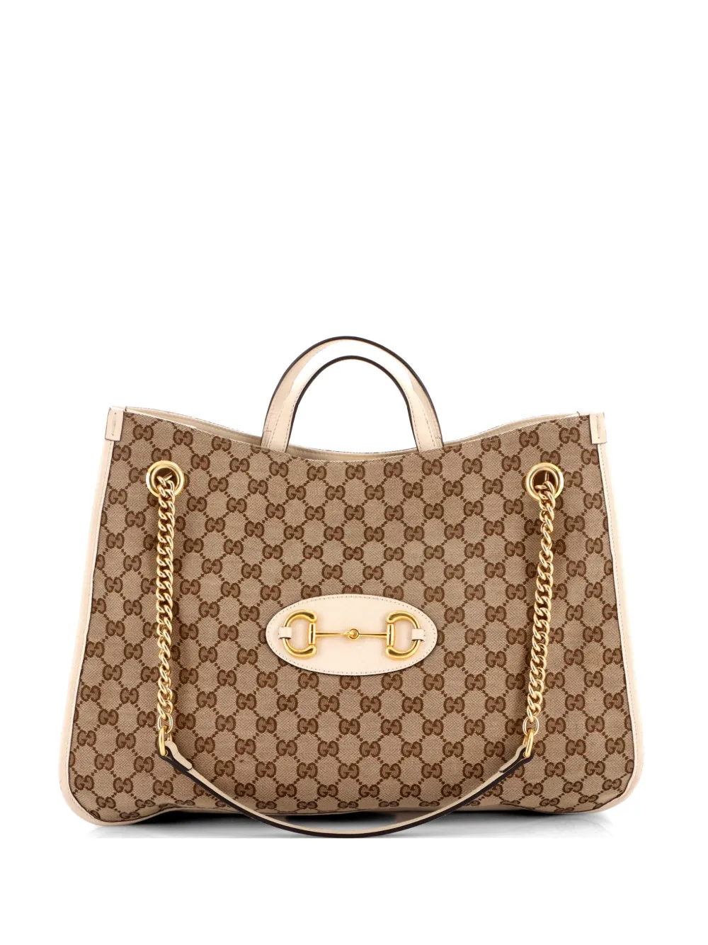 Gucci Pre-Owned Horsebit 1955 Chain GG Canvas with Leather Large tote bag - Marrone