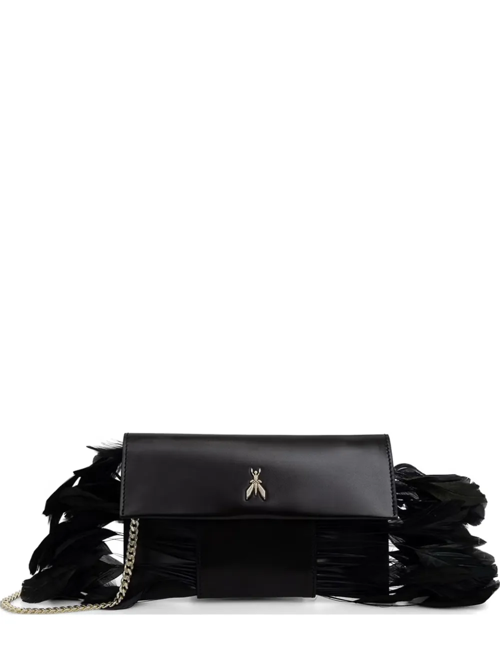 Patrizia Pepe feather-trim Fly-detail clutch bag - Nero