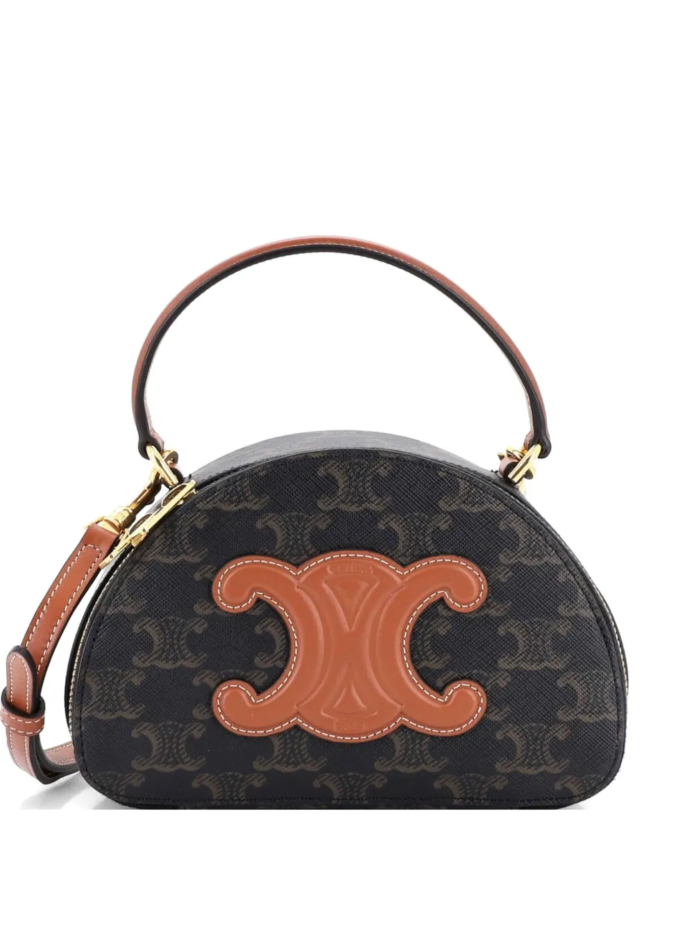Celine Pre-Owned Half Moon Case Triomphe Coated Canvas with Leather crossbody bag - Marrone