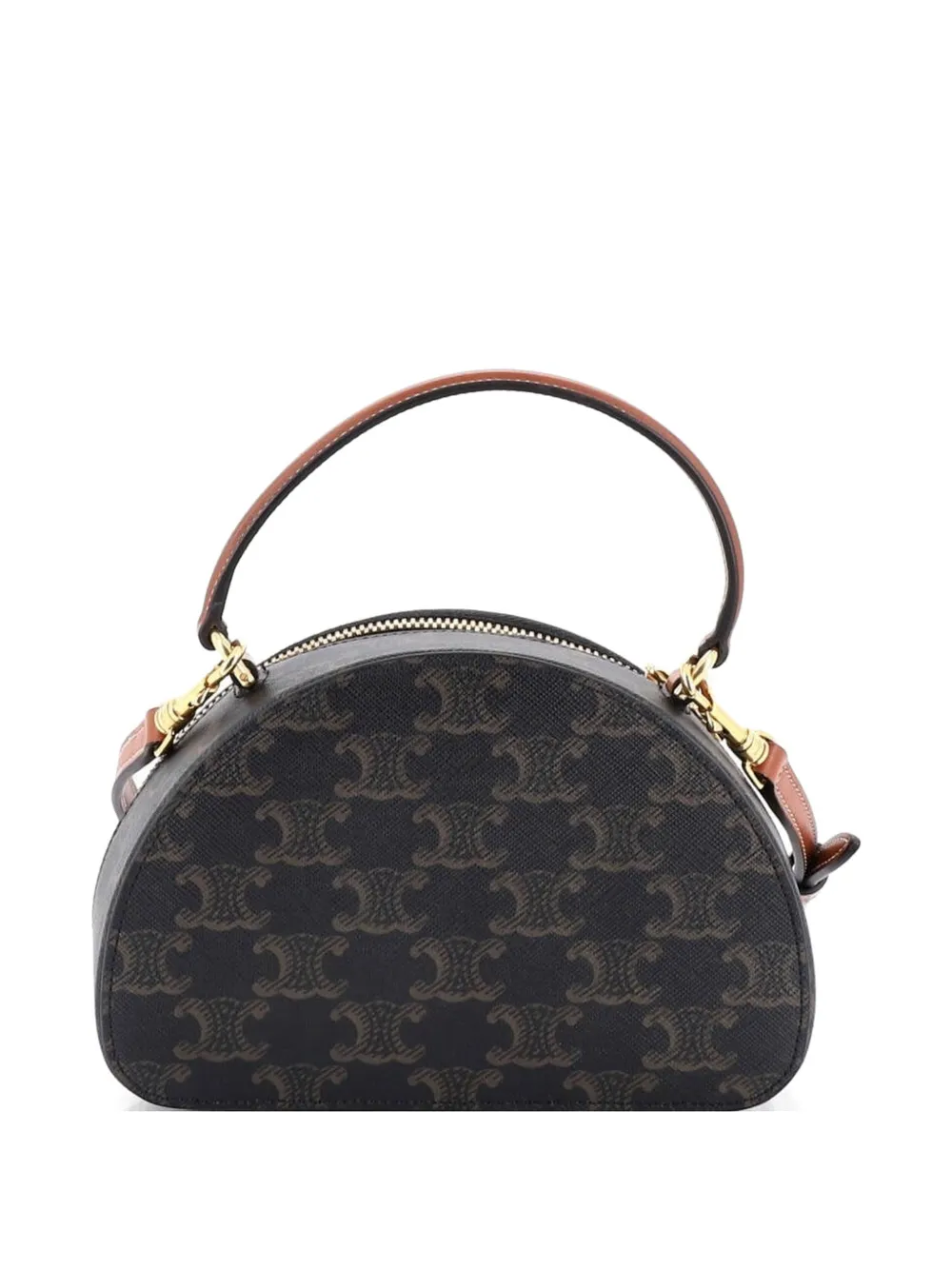 Celine Pre-owned Half Moon Case Triomphe Coated Canvas with Leather Crossbody Bag in Brown, view 2