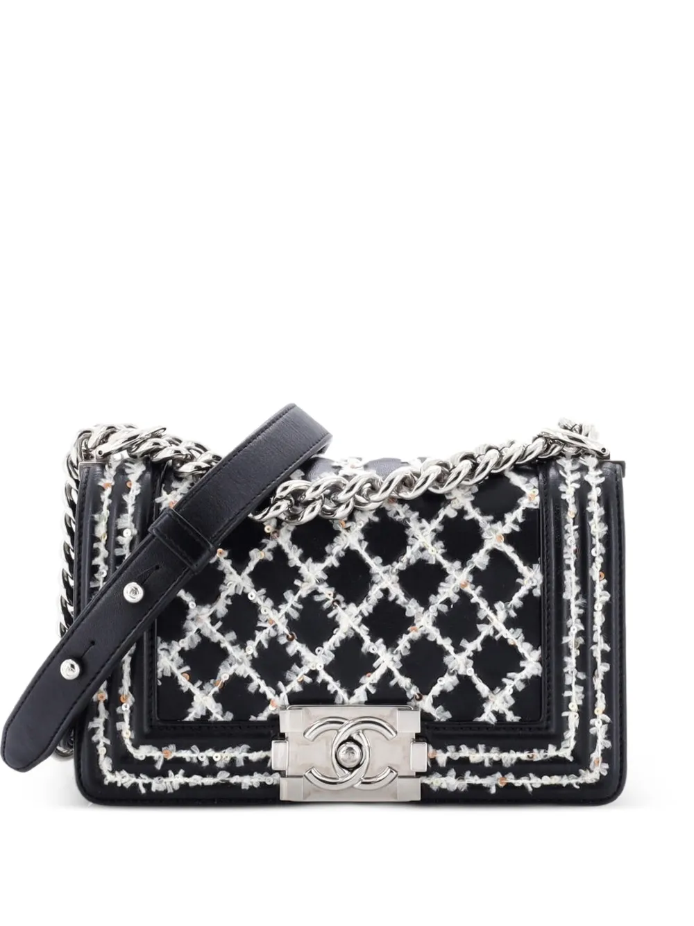 CHANEL Pre-Owned Boy Flap Bag Lambskin with Quilted Tweed and Sequins Small crossbody bag - Nero
