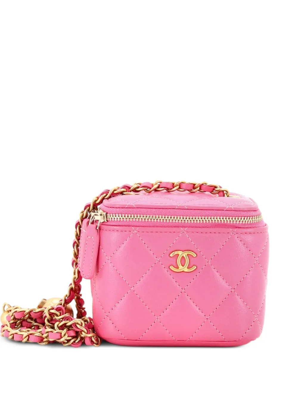 CHANEL Pre-Owned Pearl Crush Vanity Case with Chain Quilted Lambskin Mini clutch bag - Rosa