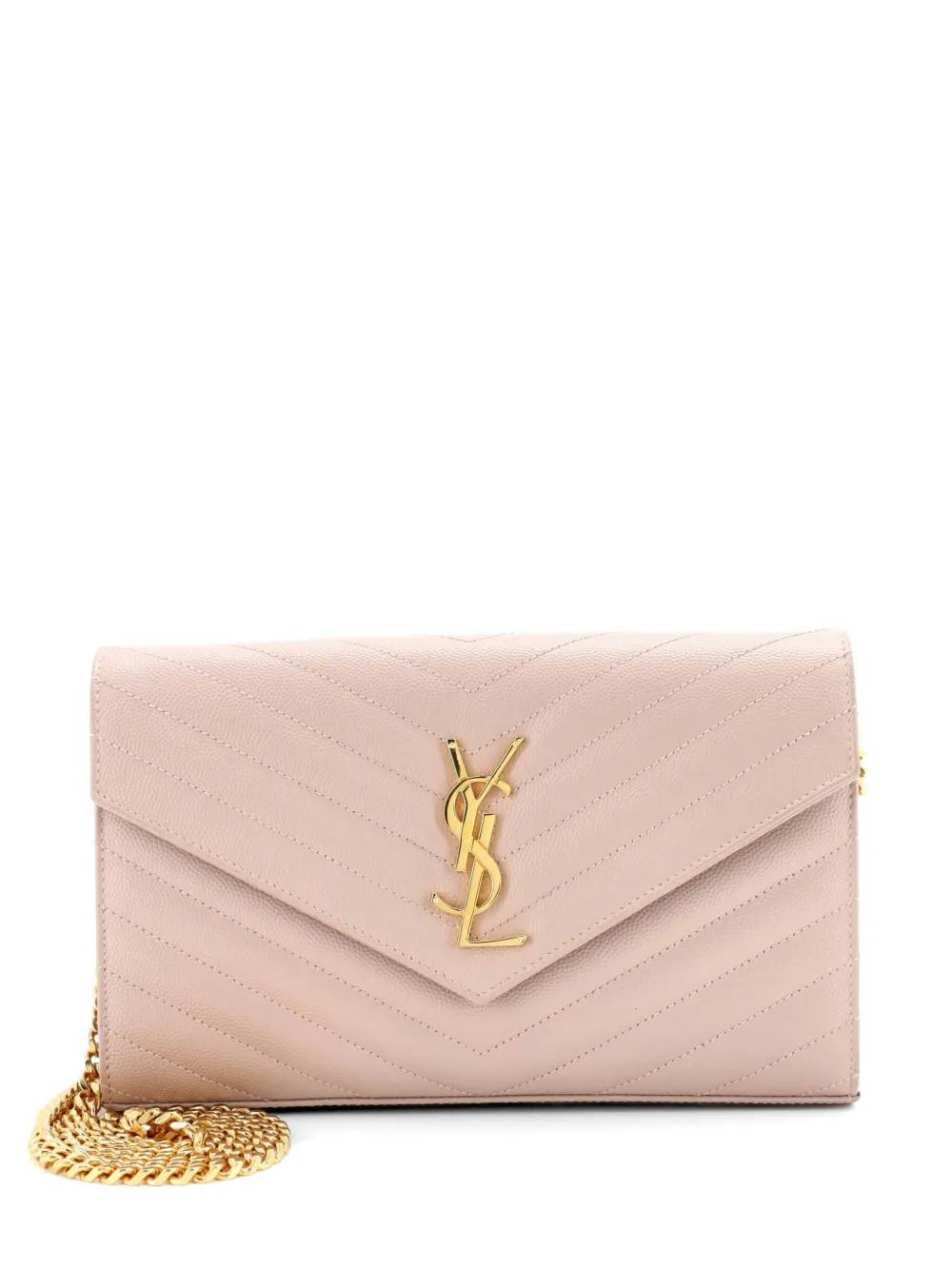 Saint Laurent Pre-Owned Classic Monogram Wallet on Chain Matelasse Chevron Leather Medium crossbody bag - Neutrals