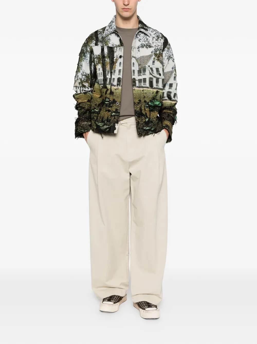 Junya Watanabe MAN long-sleeve print overshirt - Verde