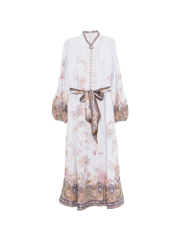 zimmermann linen floral midi dress Zimmermann Luminosity Floral Linen Belted Button-front Midi Dress In Morisot Cream Print