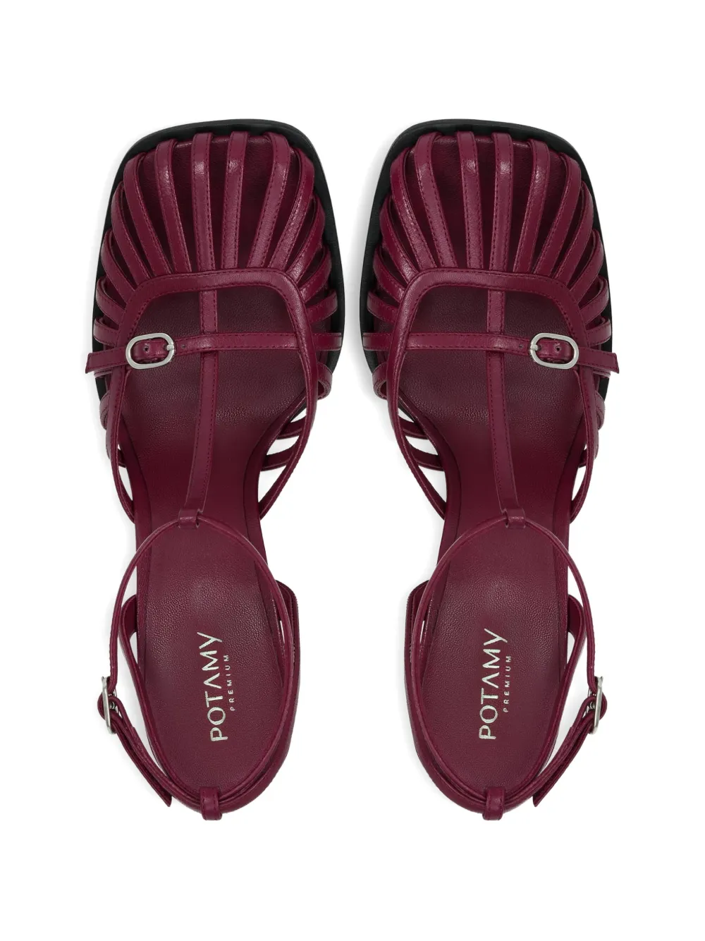 POTAMY Gekooide leren pumps met T-bandje Roze