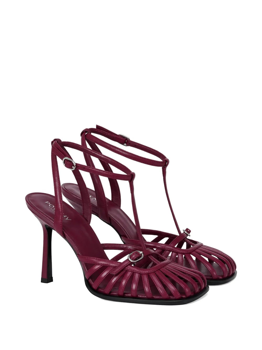 POTAMY Gekooide leren pumps met T-bandje Roze