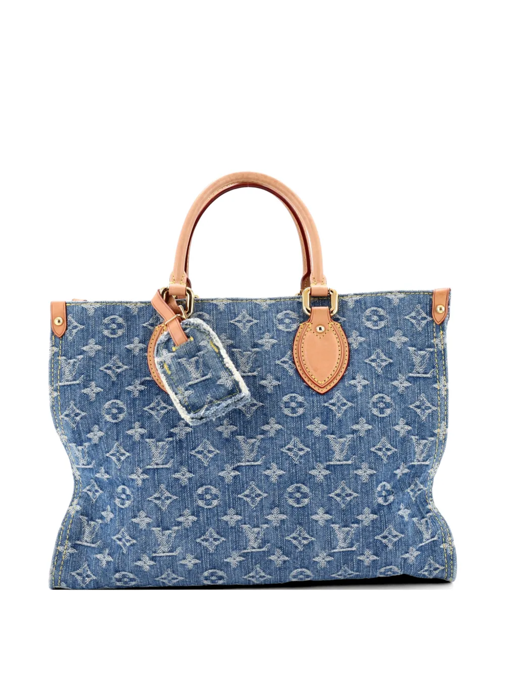 Pre-owned Louis Vuitton Onthego Monogram Denim Mm Tote Bag In Blue