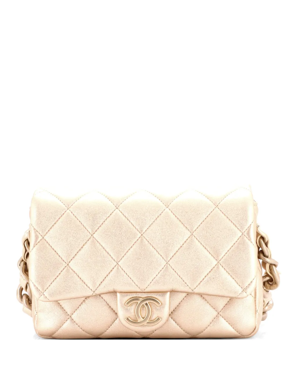 CHANEL Pre-Owned Chunky Chain CC Flap Bag Quilted Metallic Calfskin Small shoulder bag - Oro