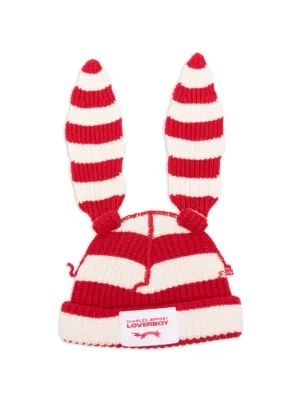 Charles Jeffrey Loverboy Chunky Rabbit Striped Beanie Hat | Red