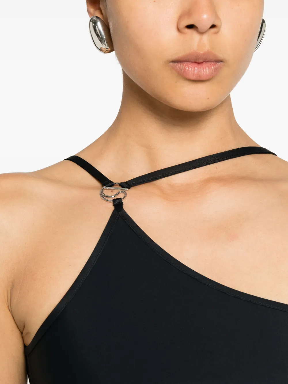 Coperni Asymmetrische midi-jurk met C-logo Zwart