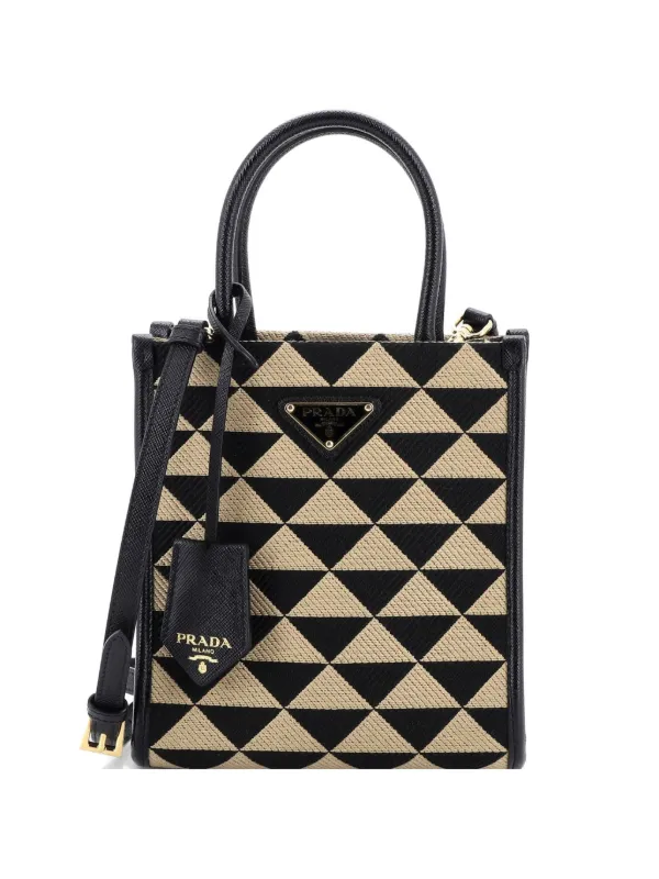 Prada Pre-owned Symbole Shopper Tote Jacquard Mini Crossbody Bag in Neutrals