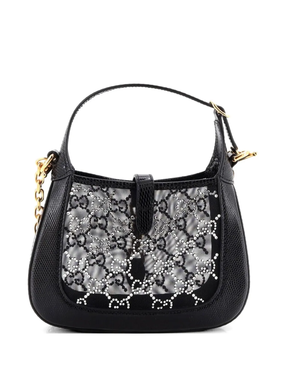  Gucci Pre-owned Borsa Passepartout Jackie 1961 Mini In Pelle Di Lucertola Con Gg Di Cristalli - Nero 