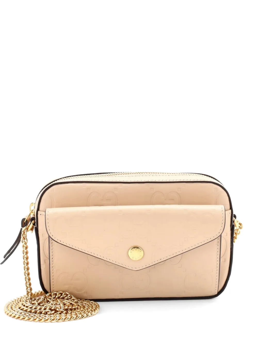 Gucci Pre-Owned Front Pocket Chain Shoulder Bag Jumbo GG Embossed Leather Super Mini crossbody bag - Toni neutri