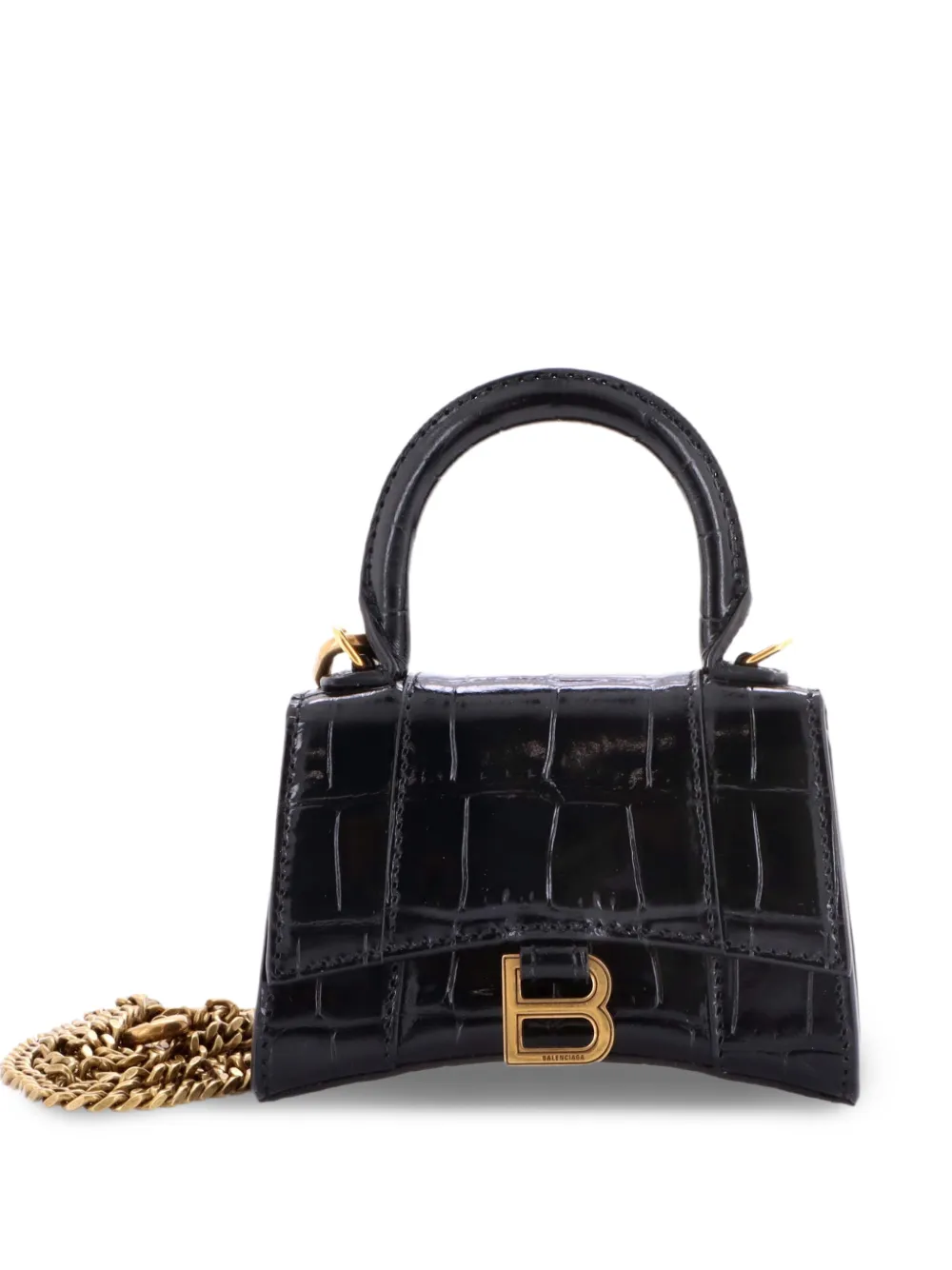 Balenciaga Pre-Owned Hourglass Chain Top Handle Bag Crocodile Embossed Leather Mini crossbody bag - Nero