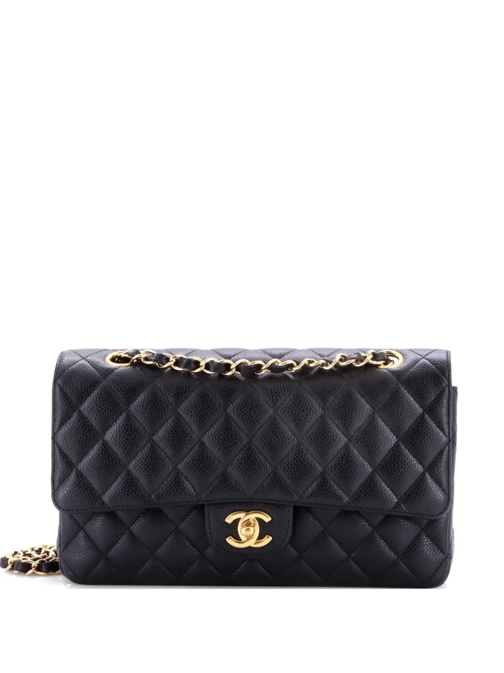 CHANEL Pre-Owned Classic Double Flap Bag Quilted Caviar Medium shoulder bag - Nero