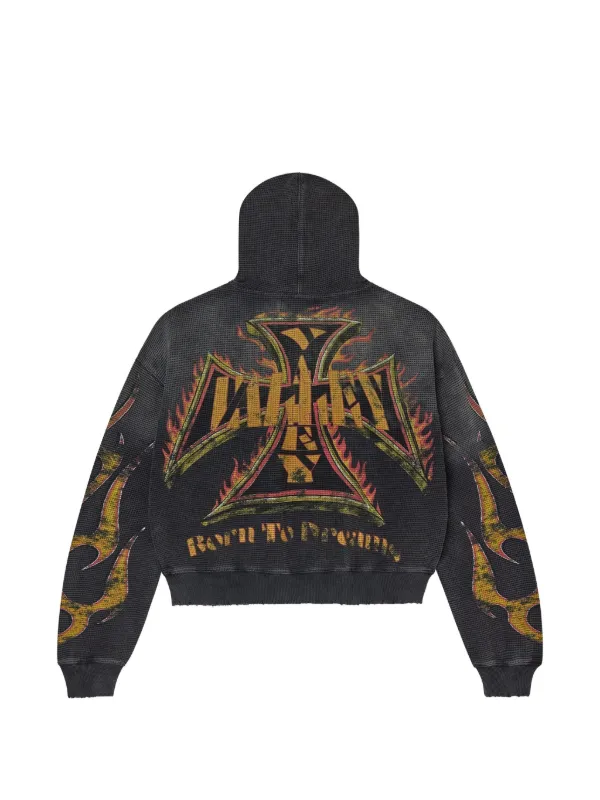 コレクション WaffleCampany Vale waffle-knit graphic-print Hoodie | Black | FARFETCH