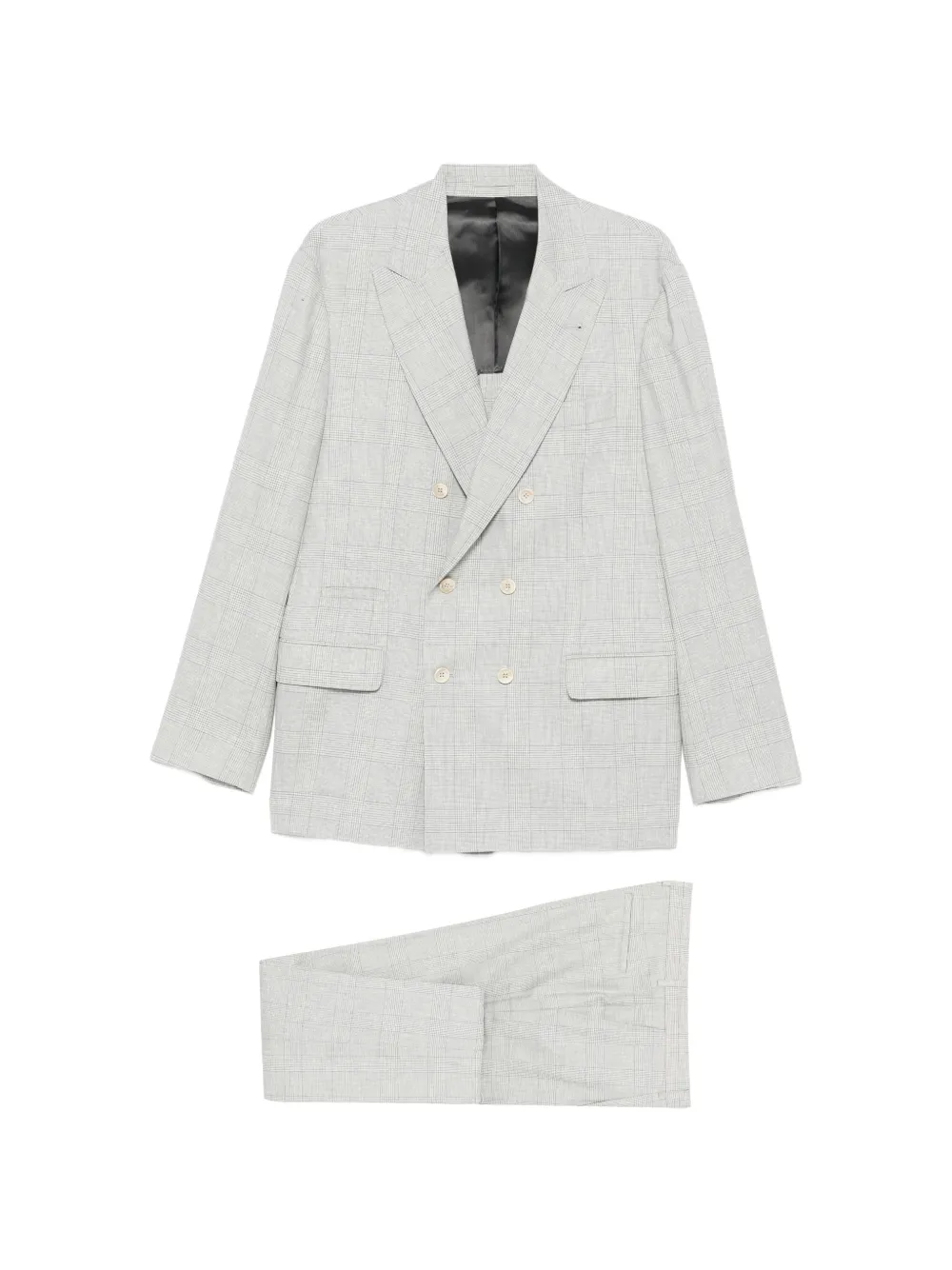 Brunello Cucinelli Double-breasted Checked-pattern Suit In Gray
