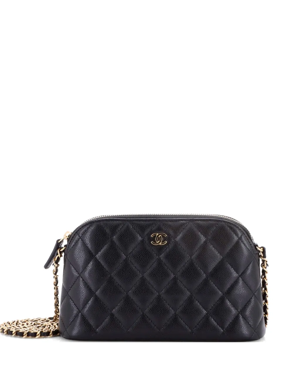 CHANEL Pre-Owned CC Dome Zip Clutch with Chain Quilted Caviar Small shoulder bag - Nero