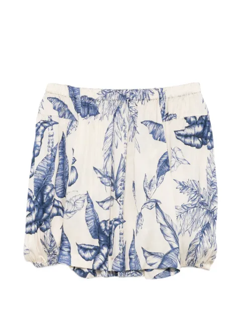 Clips leaf-print off-shoulder top