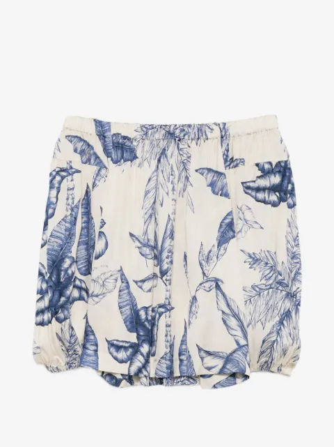 Clips leaf-print off-shoulder top