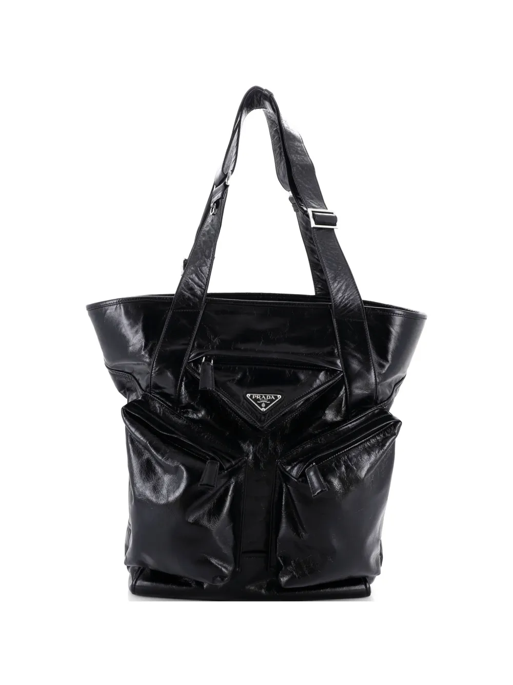 Prada Pre-Owned Triple Front Pocket Leather Tall tote bag - Nero