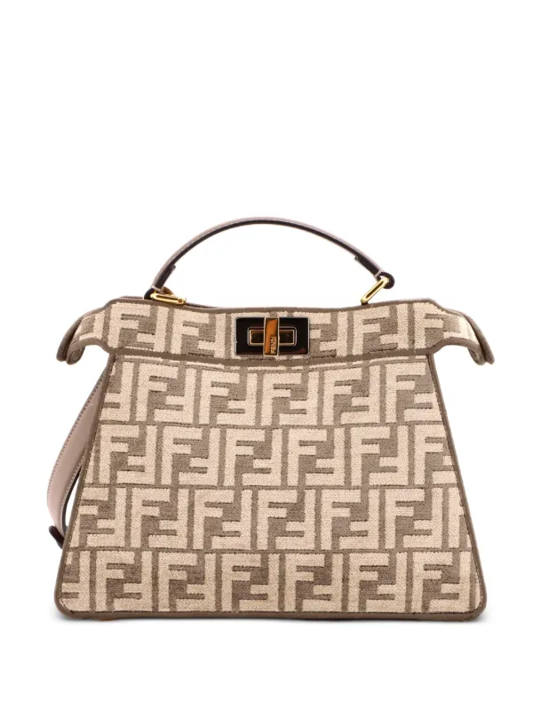 Fendi Pre-owned Peekaboo Iseeu Bag Zucca Tapestry Small Satchel in Brown
