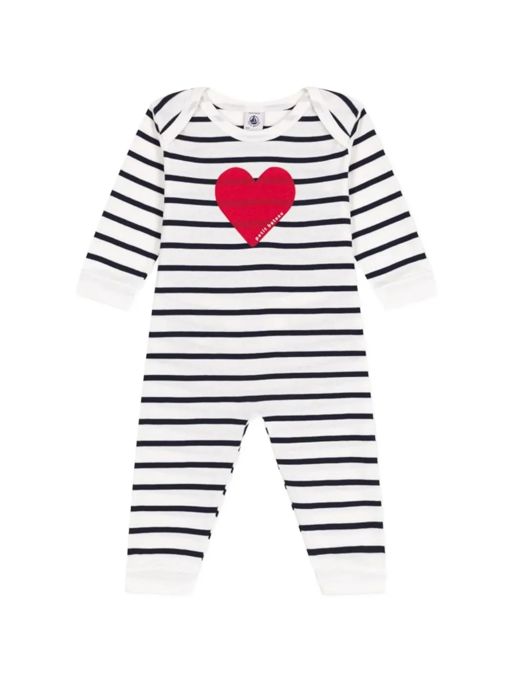 Petit Bateau striped heart-motif romper - Bianco