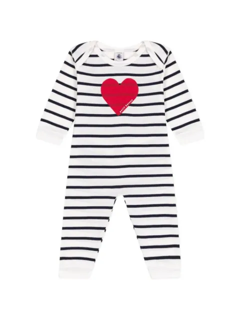 Petit Bateau striped heart-motif romper