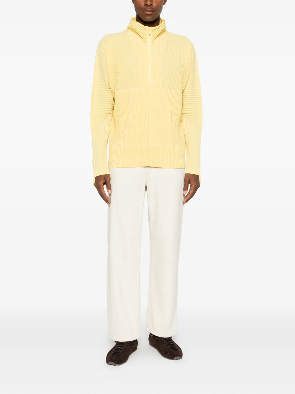 Homme Plissé Issey Miyake Geplooid T-shirt met halve rits Geel