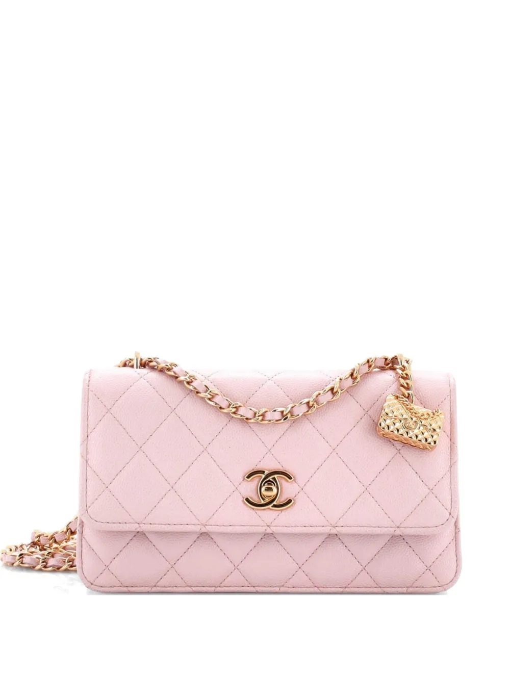 CHANEL Pre-Owned CC Handbag Charm Flap Wallet on Chain Quilted Caviar crossbody bag - Rosa