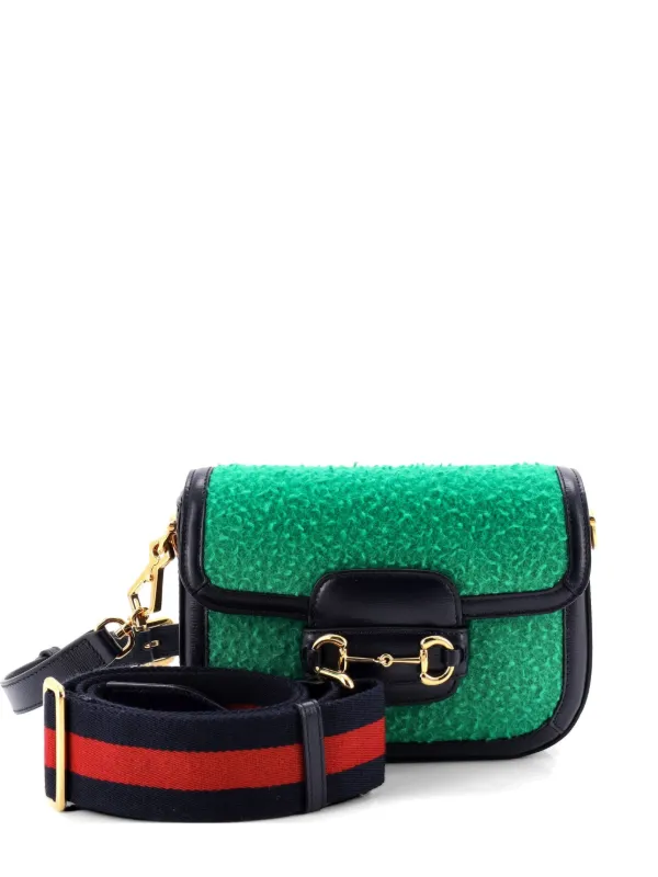 Gucci Pre-owned Horsebit 1955 Shoulder Bag Wool Mini Crossbody Bag in Green