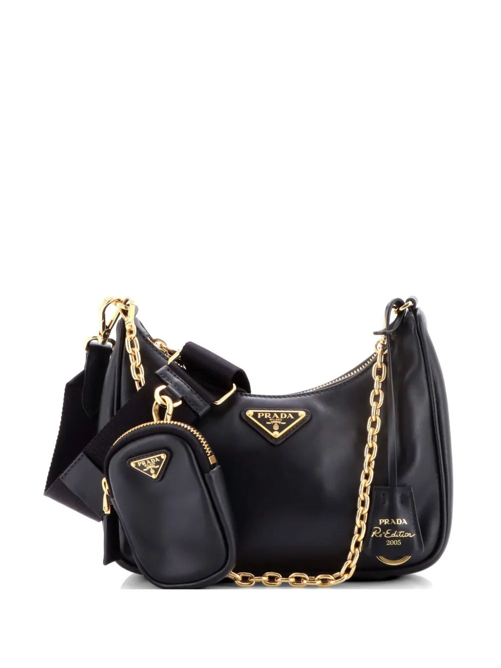 Pre-owned Prada Re-edition 2005 Shoulder Bag Soft Calfskin Small Crossbody Bag In Black