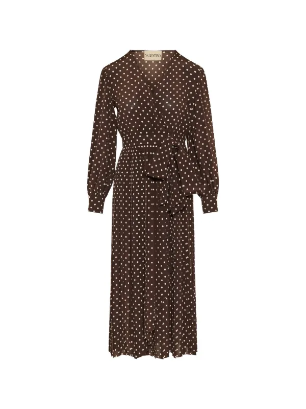 Valentino Garavani Midi polka-dot tie-waist Dress | Brown