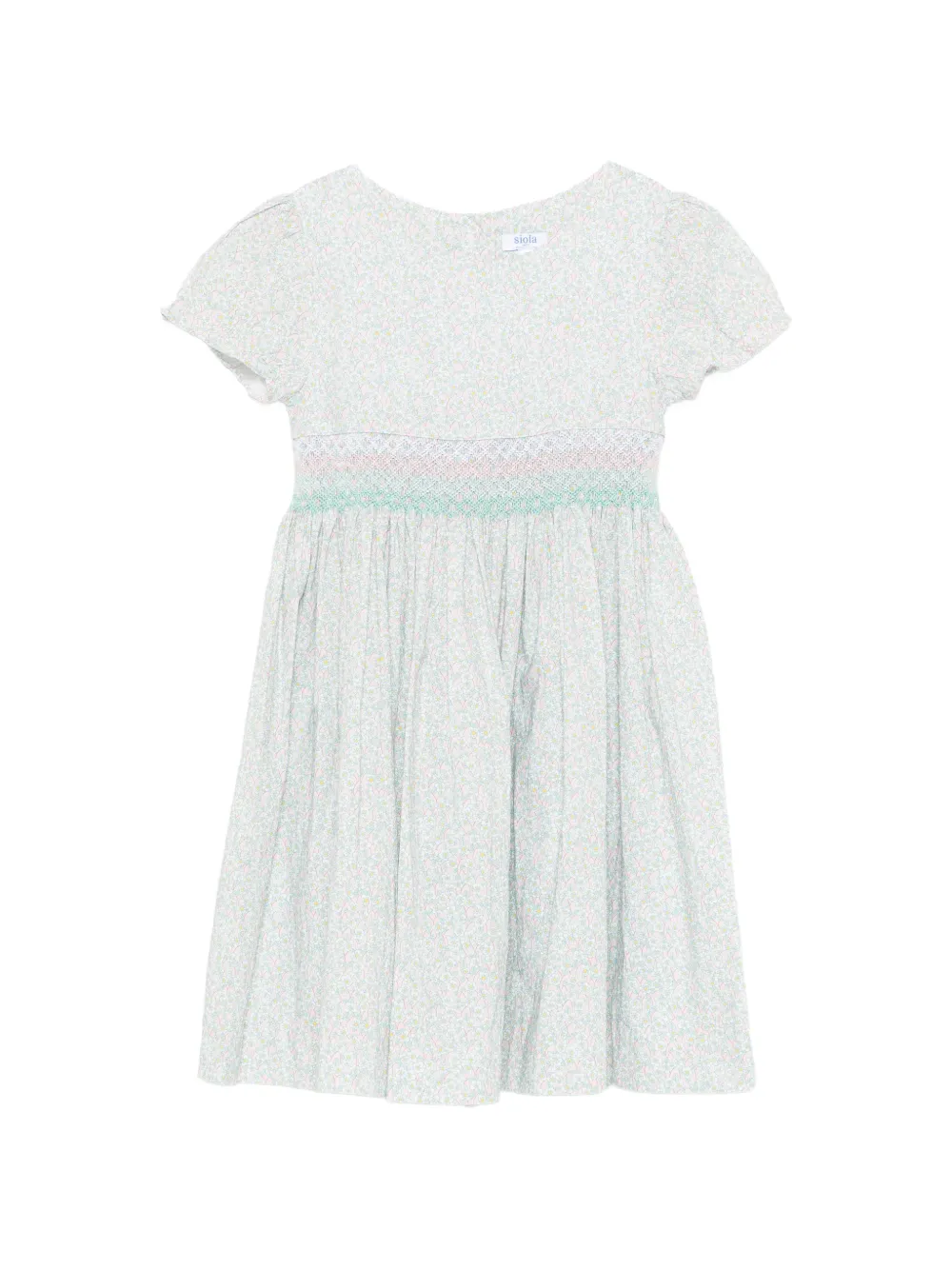 Siola Kids' Floral-print Smocked-waist Dress In White