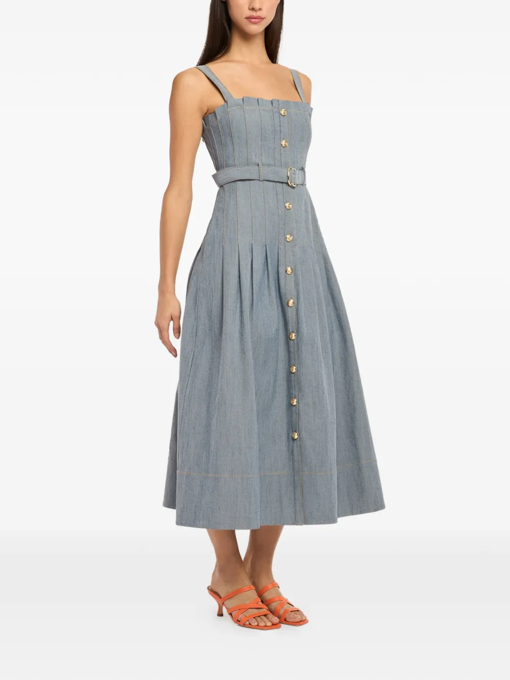 Cinq A Sept Midi-jurk met knopen en ceintuur Blauw